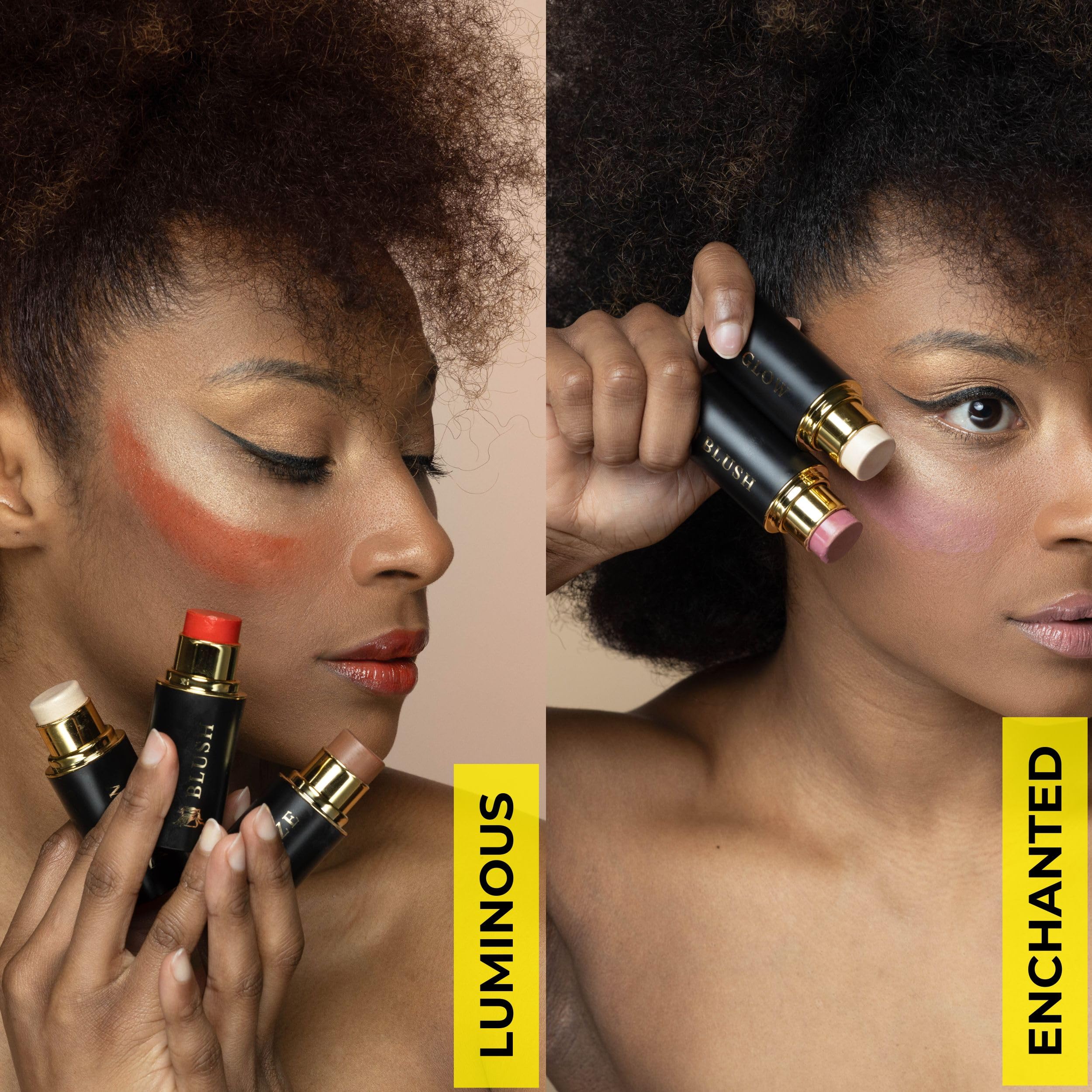 Phoenix Beauty envase negro dorado portátil para retoques en cualquier lugar