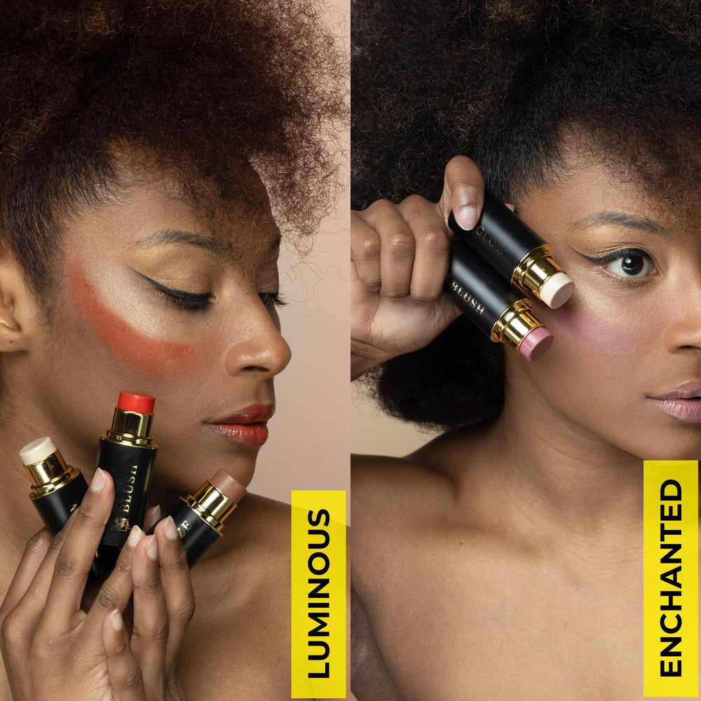 Phoenix Beauty envase negro dorado portátil para retoques en cualquier lugar