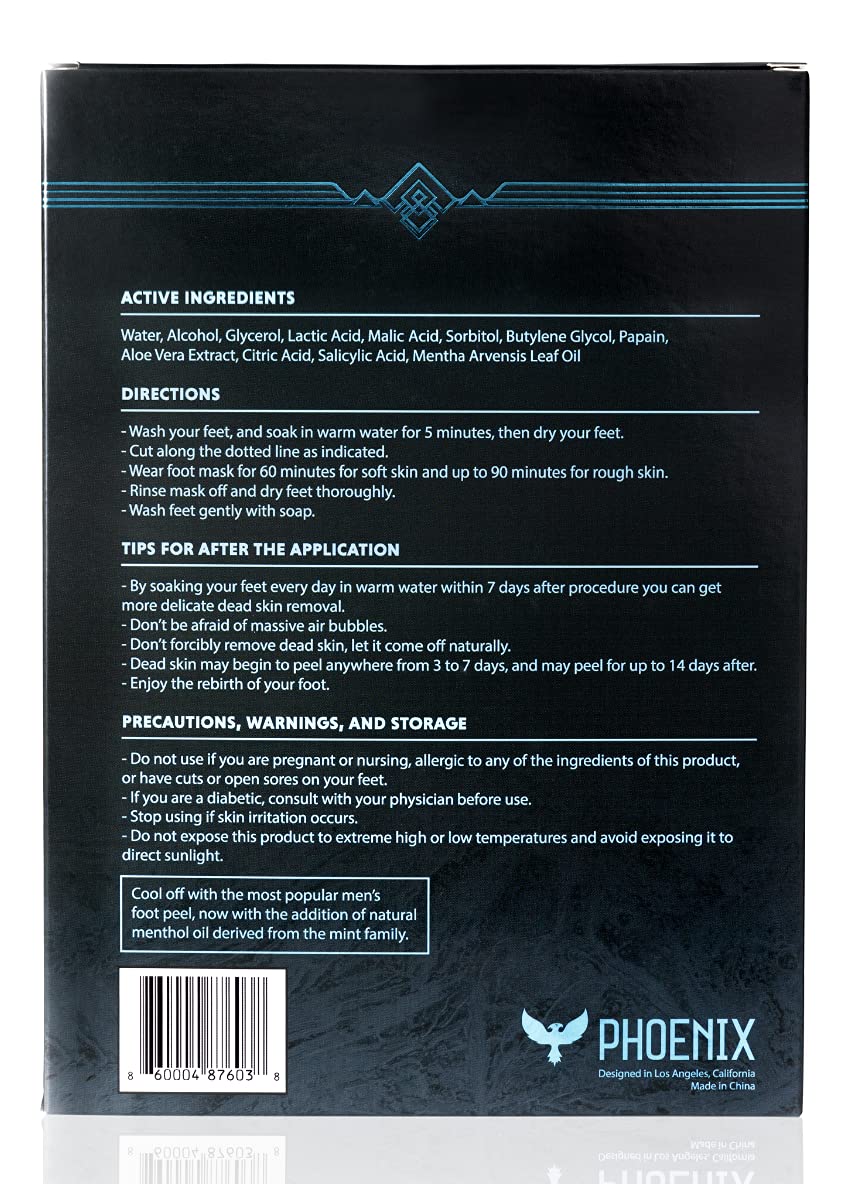 Phoenix Foot Peel, mentol refrescante, sensación fría durante la aplicación.