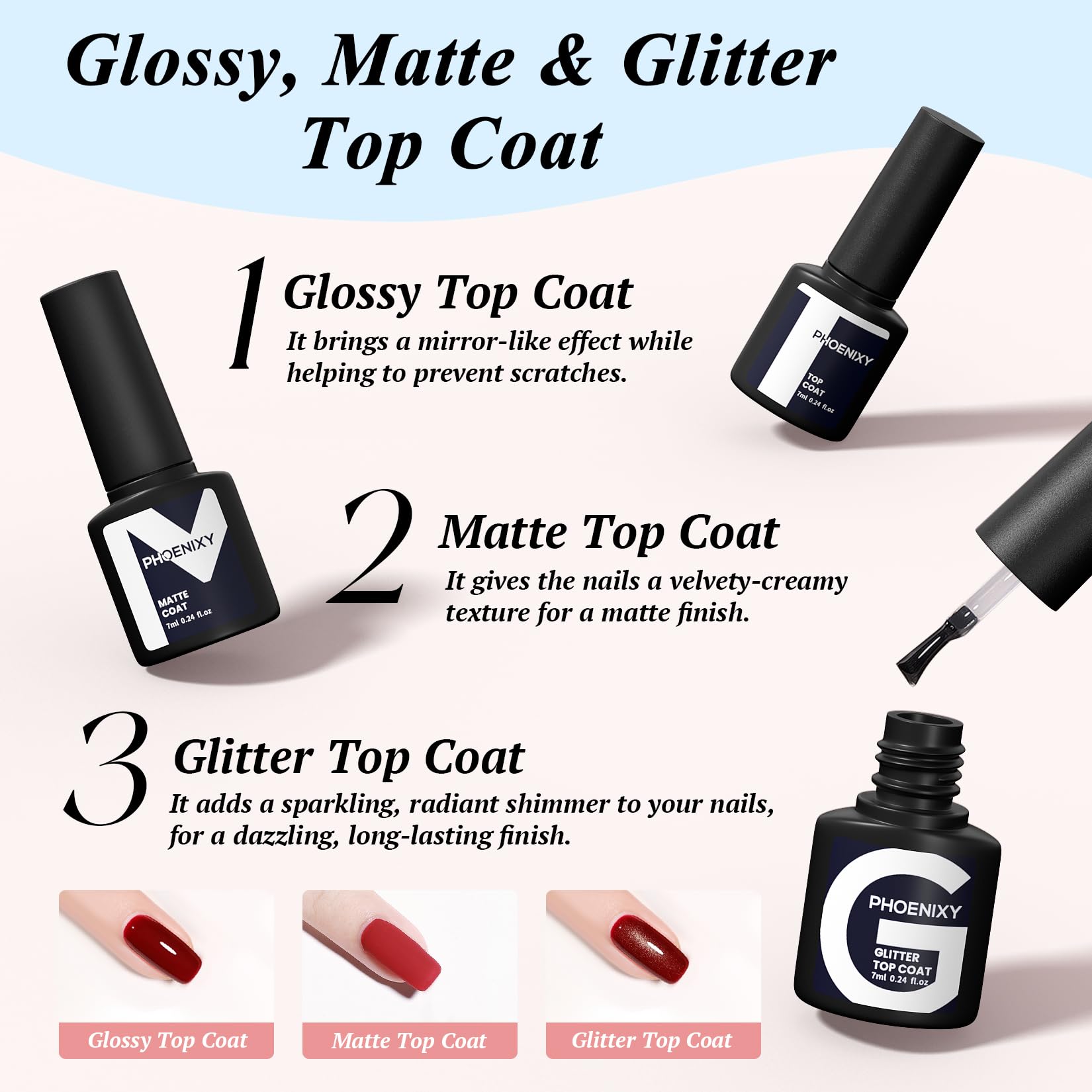 Capas acabado brillo, mate y glitter para estilos versátiles