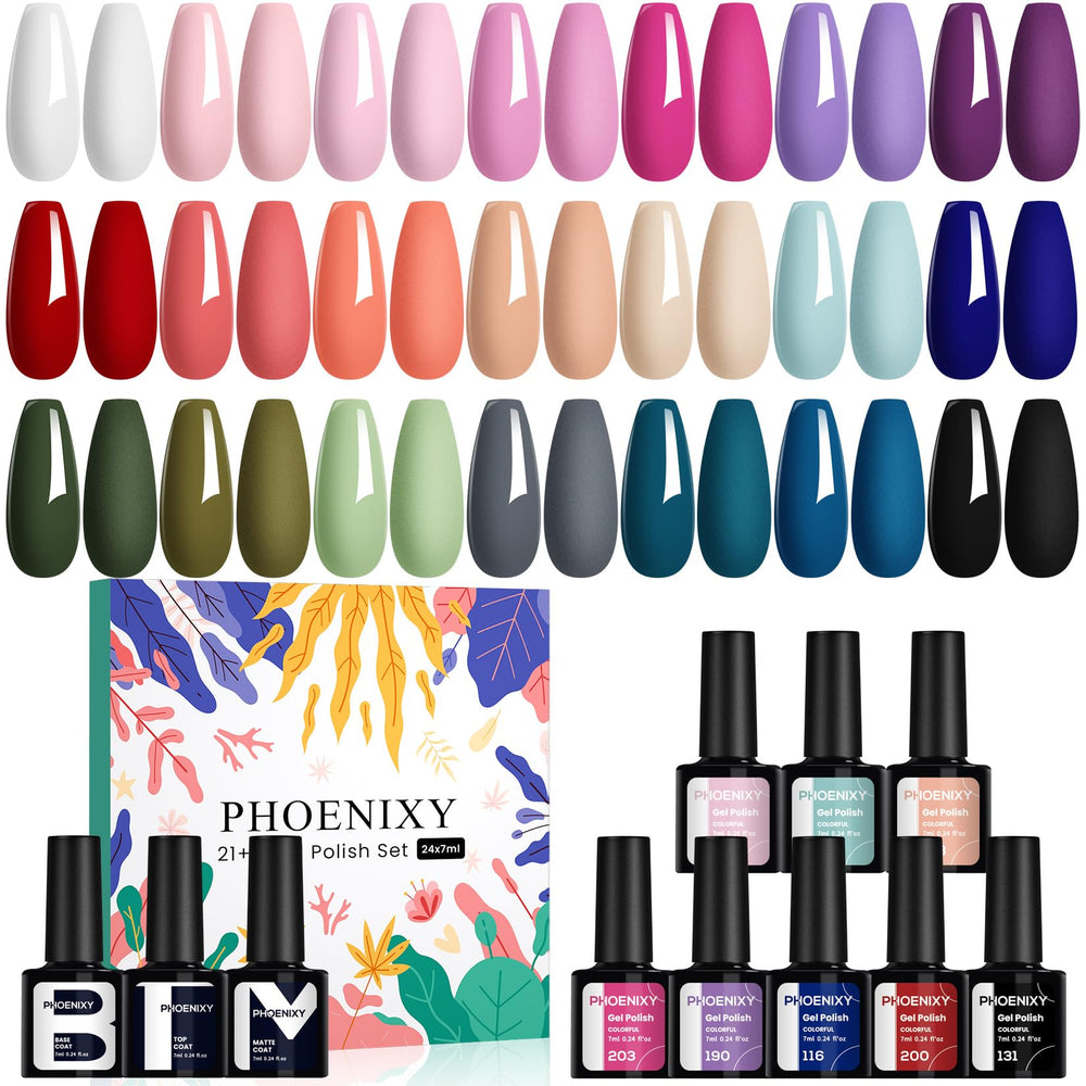 Phoenixy juego de esmalte gel con 21 tonos para manicuras creativas y duraderas