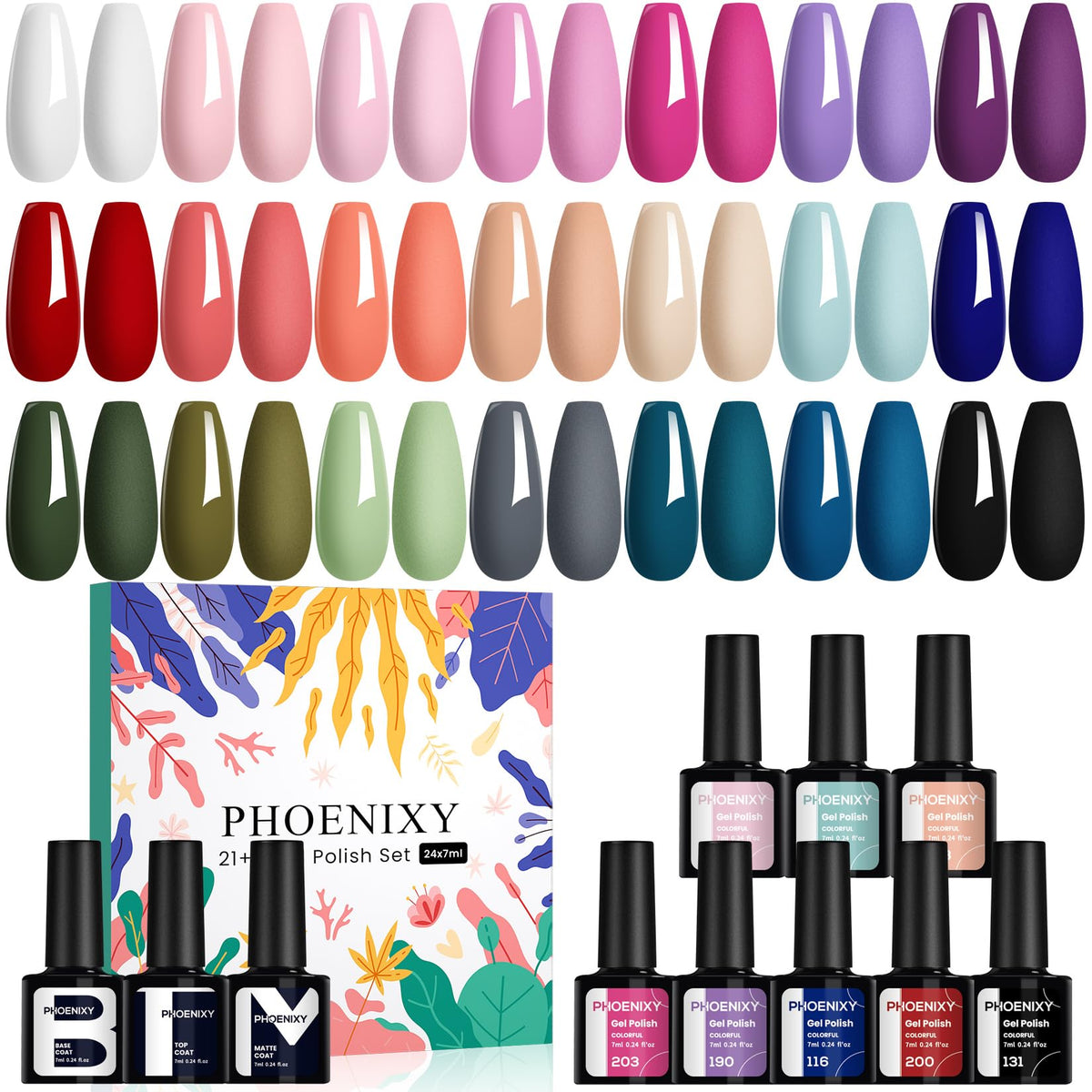 Phoenixy juego de esmalte gel con 21 tonos para manicuras creativas y duraderas