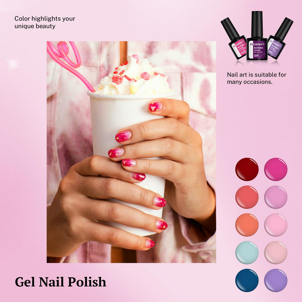 Phoenixy manicura en progreso con acabado profesional en casa