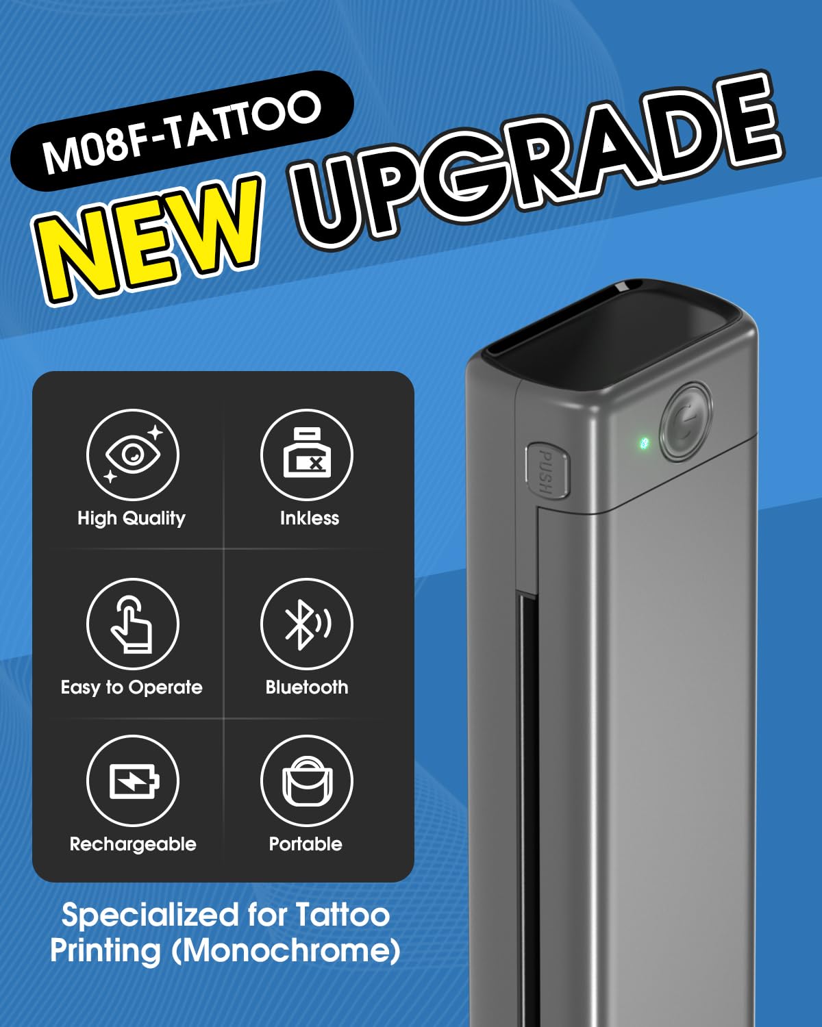 Phomemo M08F impresora de tatuaje inalámbrica con transferencia fácil.