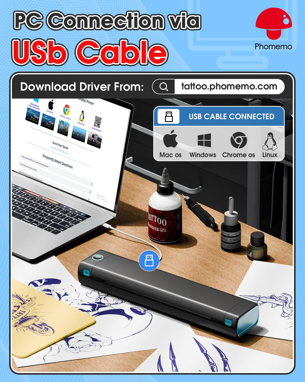 Phomemo M08F, conectividad inalámbrica y USB para imprimir desde móvil o PC