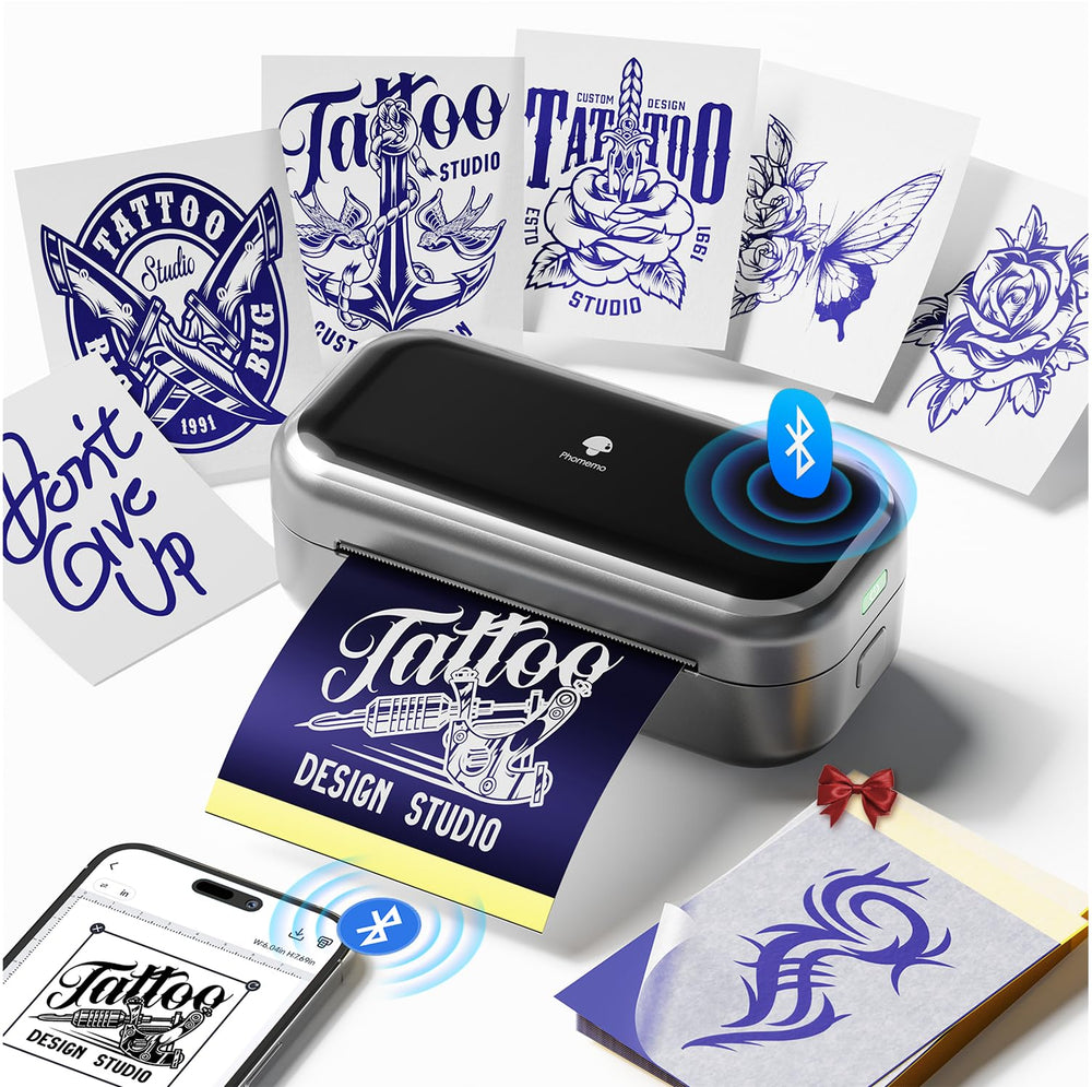 Phomemo Mini imprime plantillas de tatuaje con precisión para bocetos nítidos.