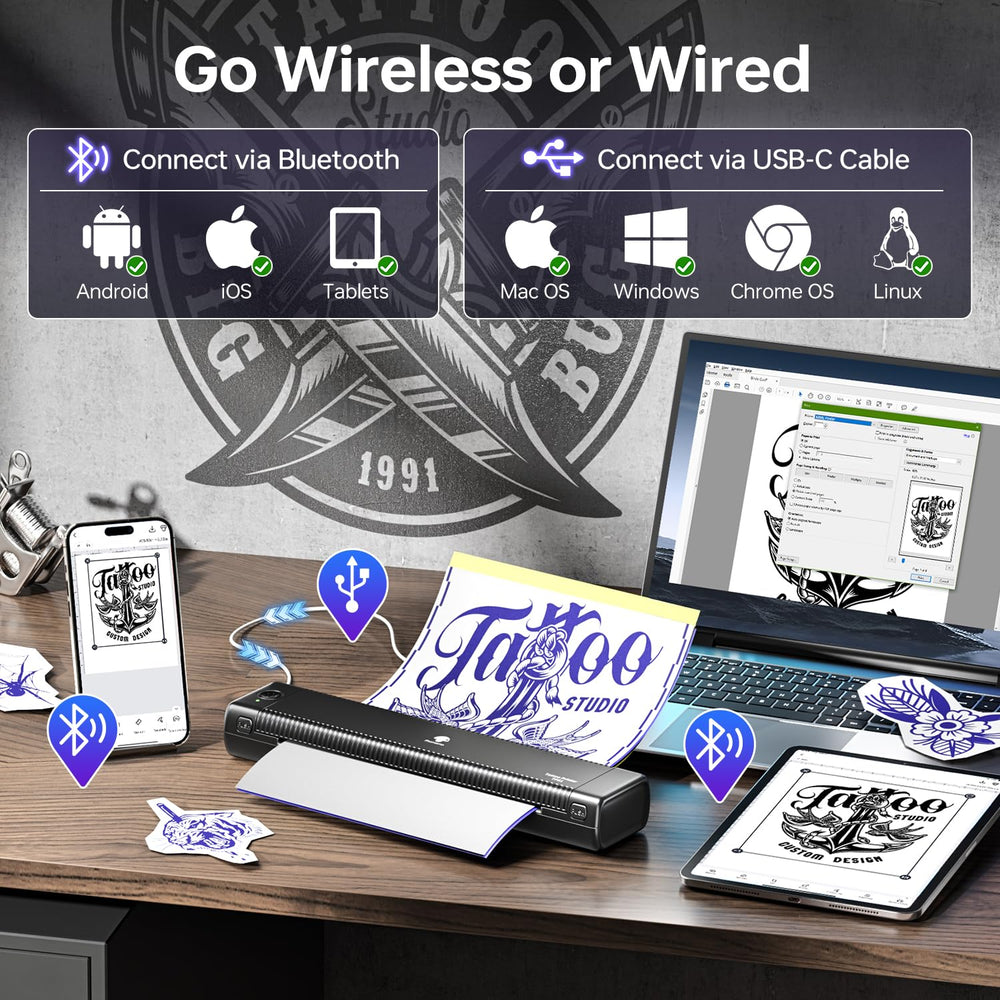 Phomemo TP81 app facilita impresión con IA para diseños de tatuajes.