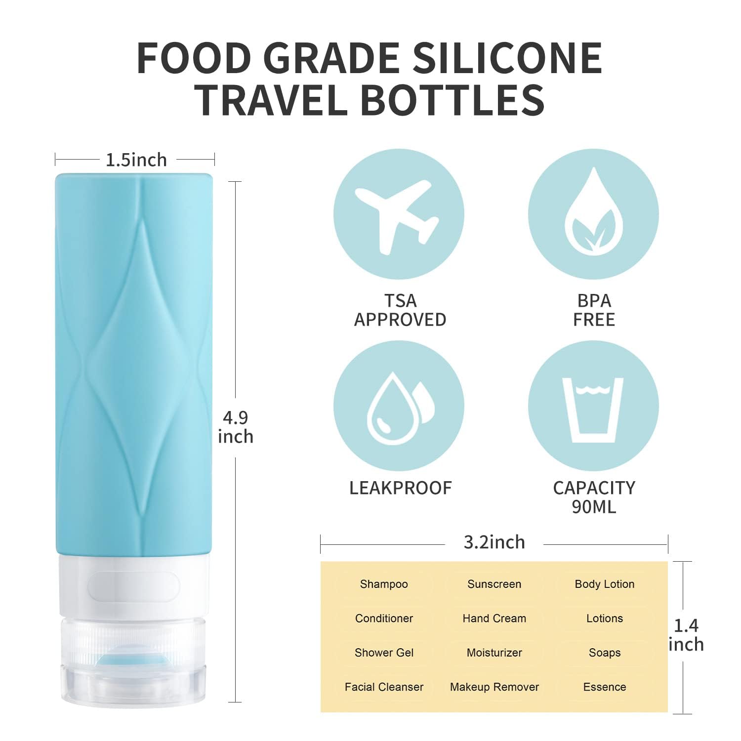 PHOVSUV accesorios de viaje 90ml, aprobadas TSA para viaje sin contratiempos