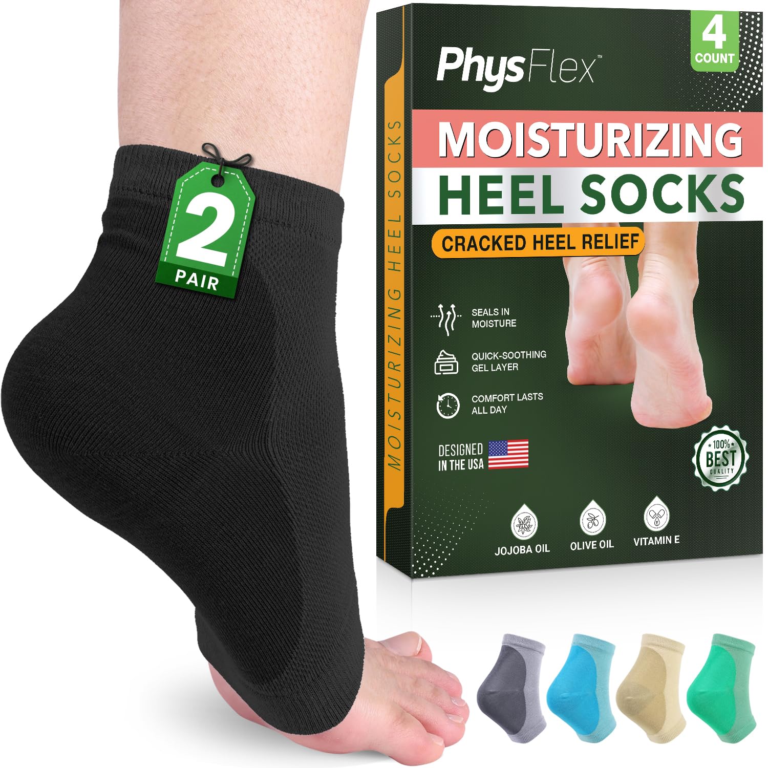 Calcetines PhysFlex para talones con hidratación nocturna para pies suaves