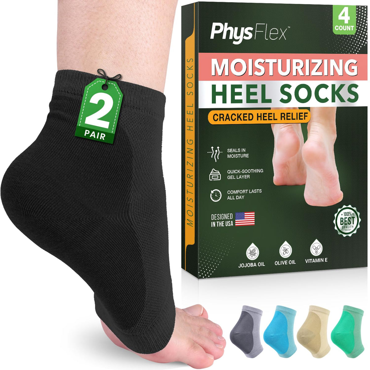 Calcetines PhysFlex para talones con hidratación nocturna para pies suaves