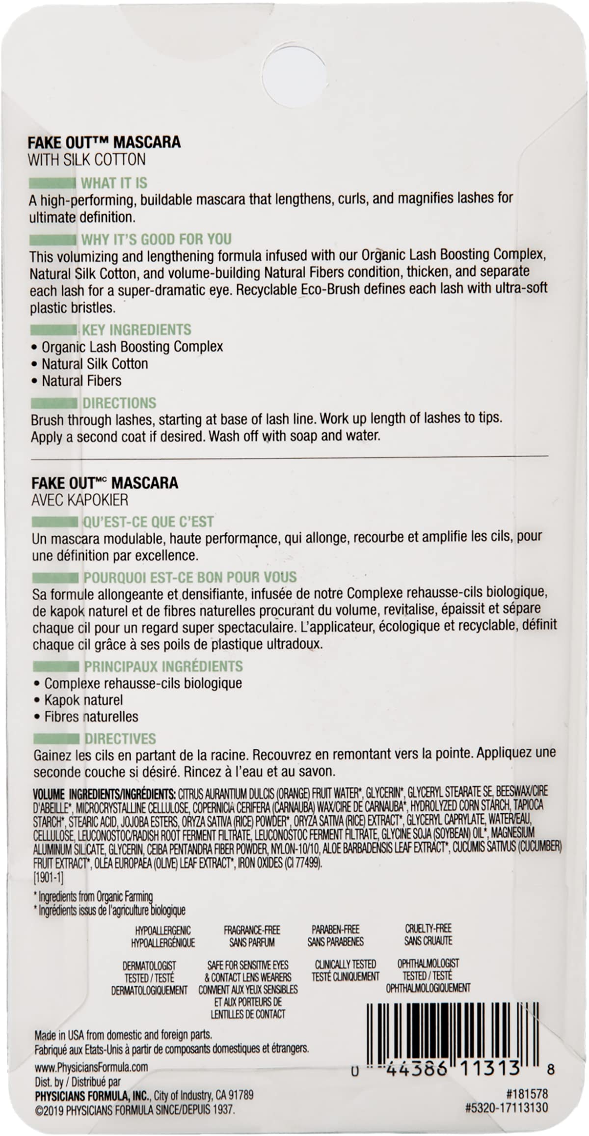 Prueba dermatológica en Physicians Formula Organic Wear para mayor tolerancia ocular