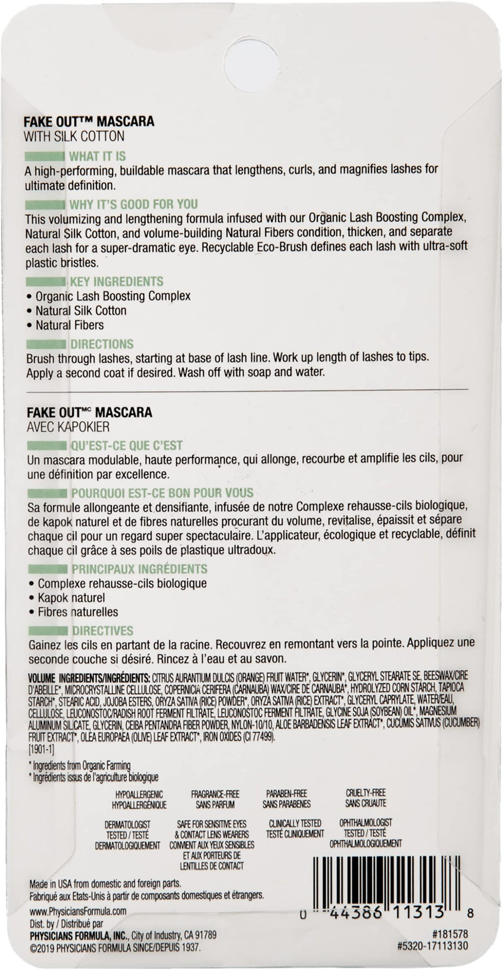 Prueba dermatológica en Physicians Formula Organic Wear para mayor tolerancia ocular