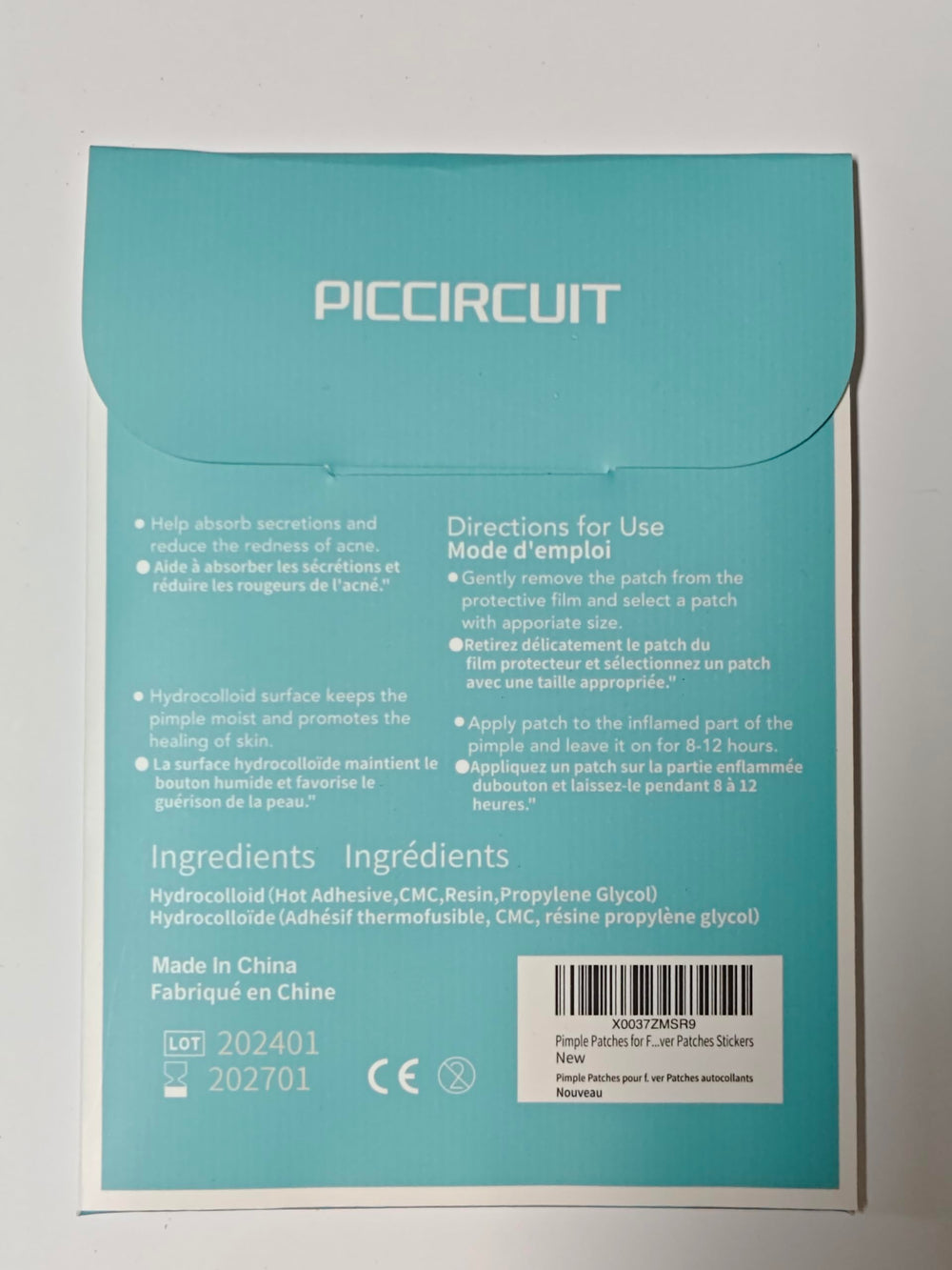 Parche PICcircuit apto para todo tipo de piel, uso nocturno recomendado.