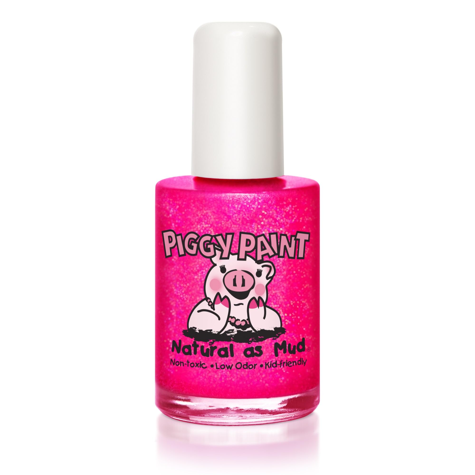 Piggy Paint Neon Lights, bote rosa neón con glitter, seguro para uñas de niñas.