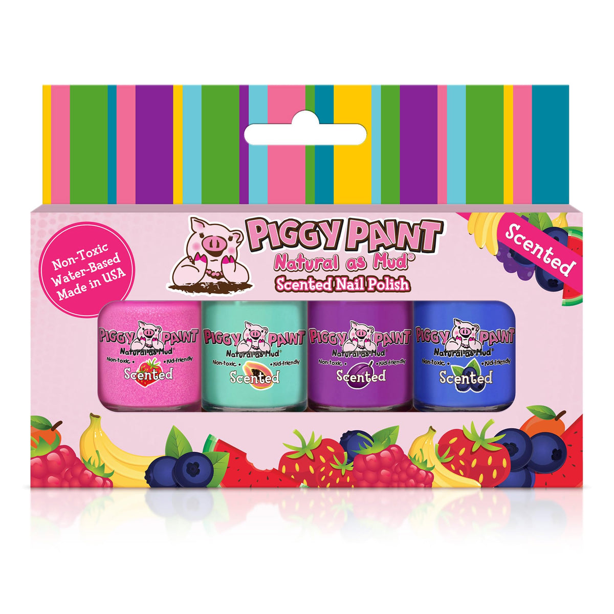Pack Piggy Paint de 4 senteurs fruitées, ensemble ludique sans produits nocifs pour les enfants.