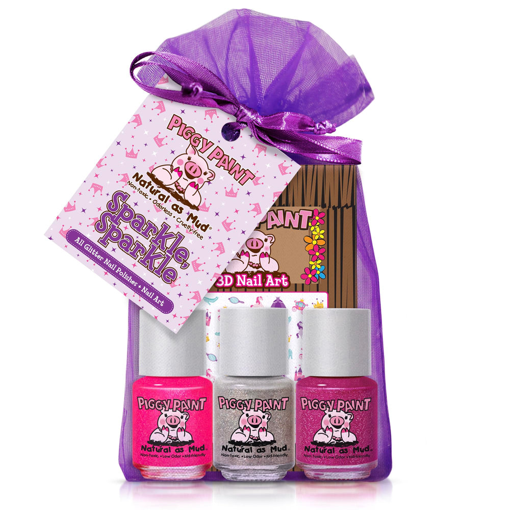 Piggy Paint Sparkle Sparkle empaque del set regalo con brillo y arte de uñas 3D