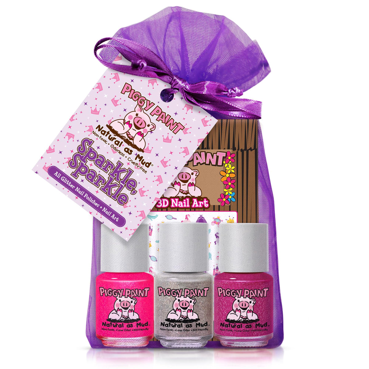 Piggy Paint Sparkle Sparkle empaque del set regalo con brillo y arte de uñas 3D