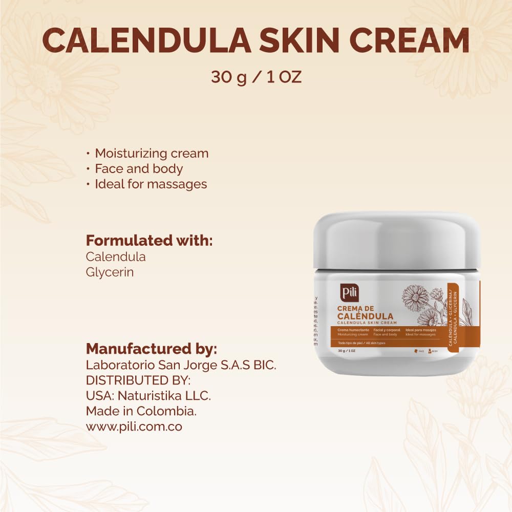 Pili Natural Calendula Crema, ingredientes naturales para cuidado suave diario.