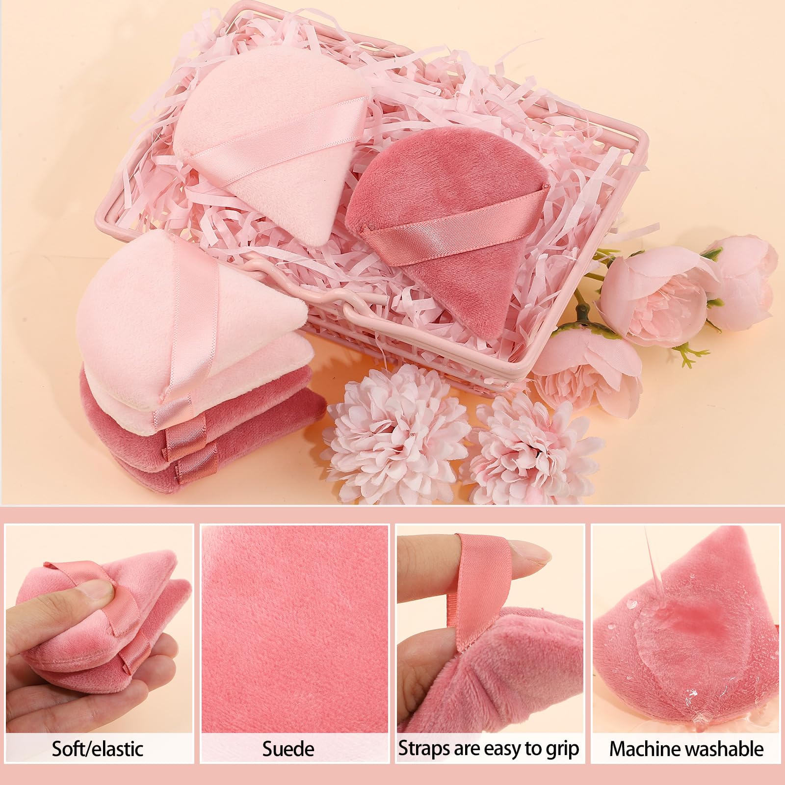 Pimoys esponja de polvo rosa de 7 cm para mejor agarre.