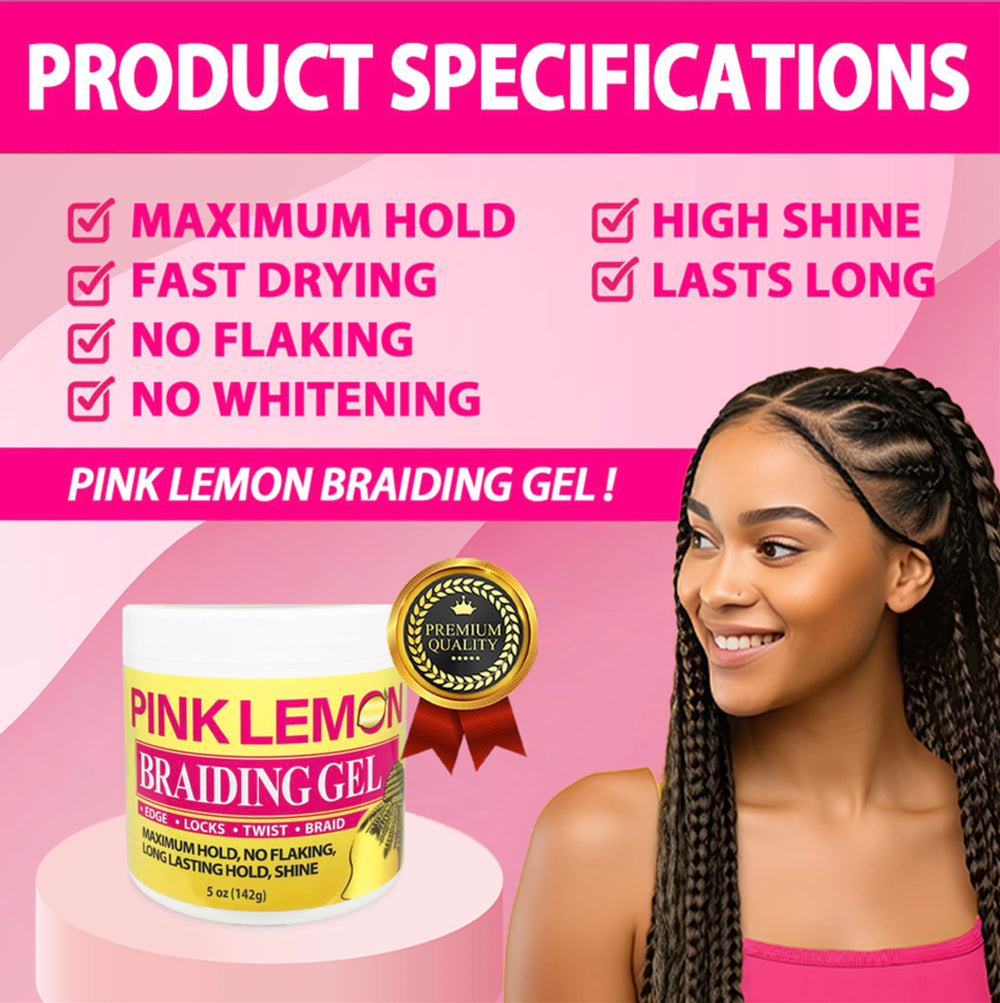 PINK LEMON Braiding Gel texture close-up shows smooth glide.