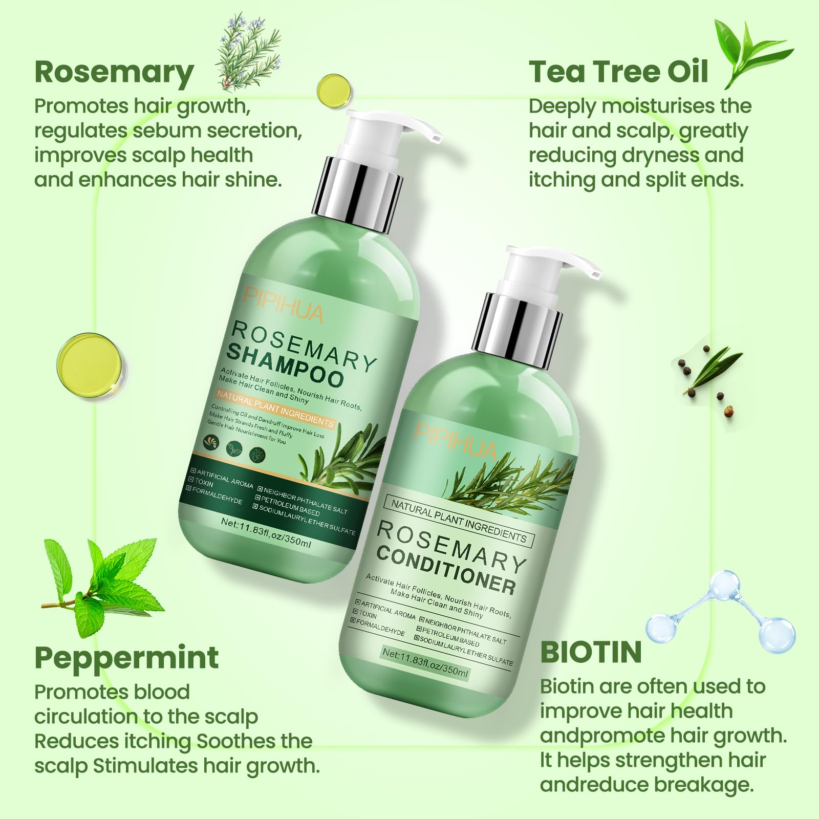 PIPIHUA rosemary bottle with sprigs signals daily hair strengthening routine