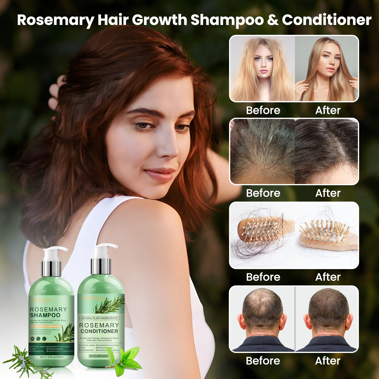 PIPIHUA Rosemary conditioner bottle nourishes and smooths dry hair