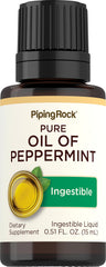 Aceite de Menta Piping Rock en botella de 15 ml, aroma fresco para consumo.