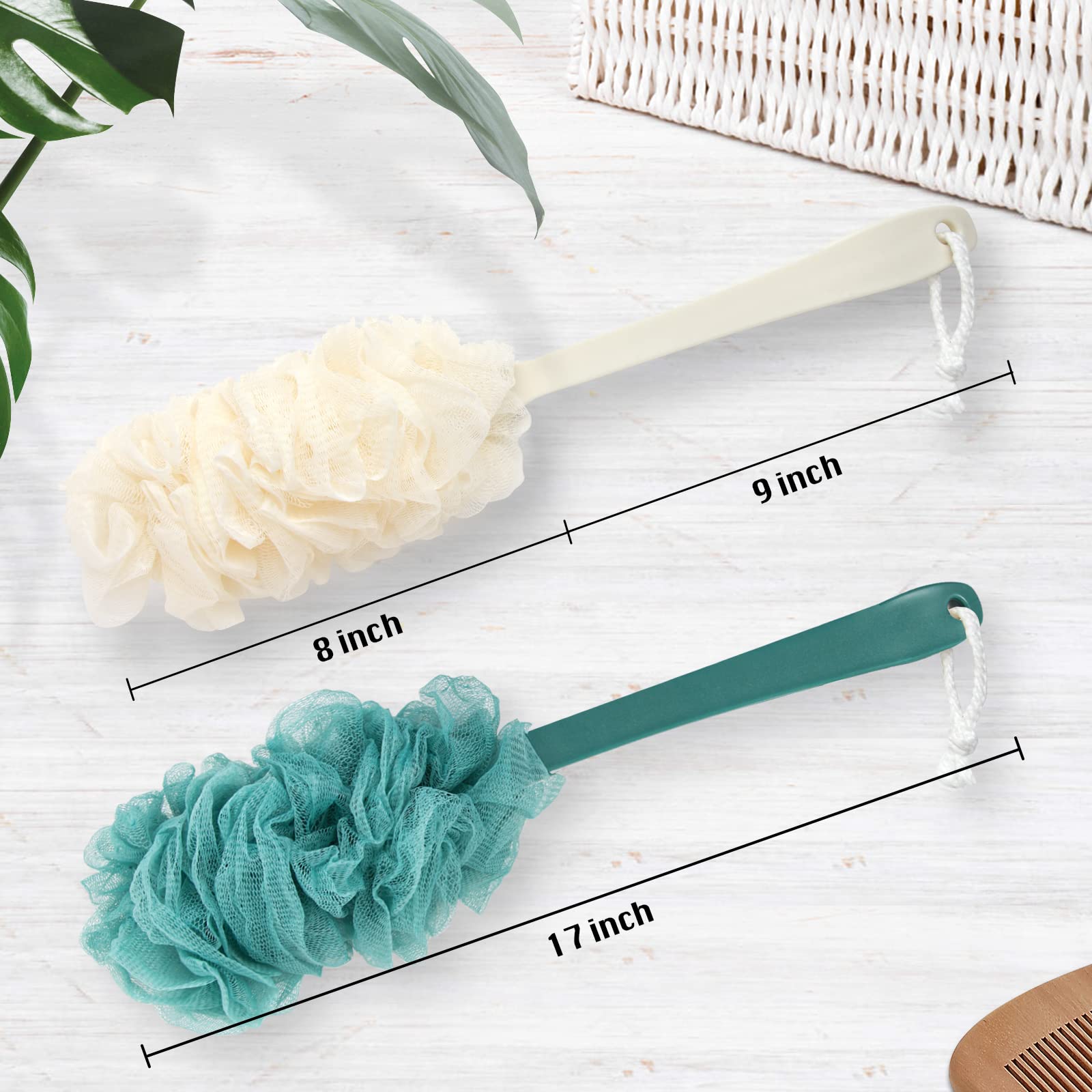 Lufa PIPUHA para ducha con mango largo, ideal para alcance de espalda