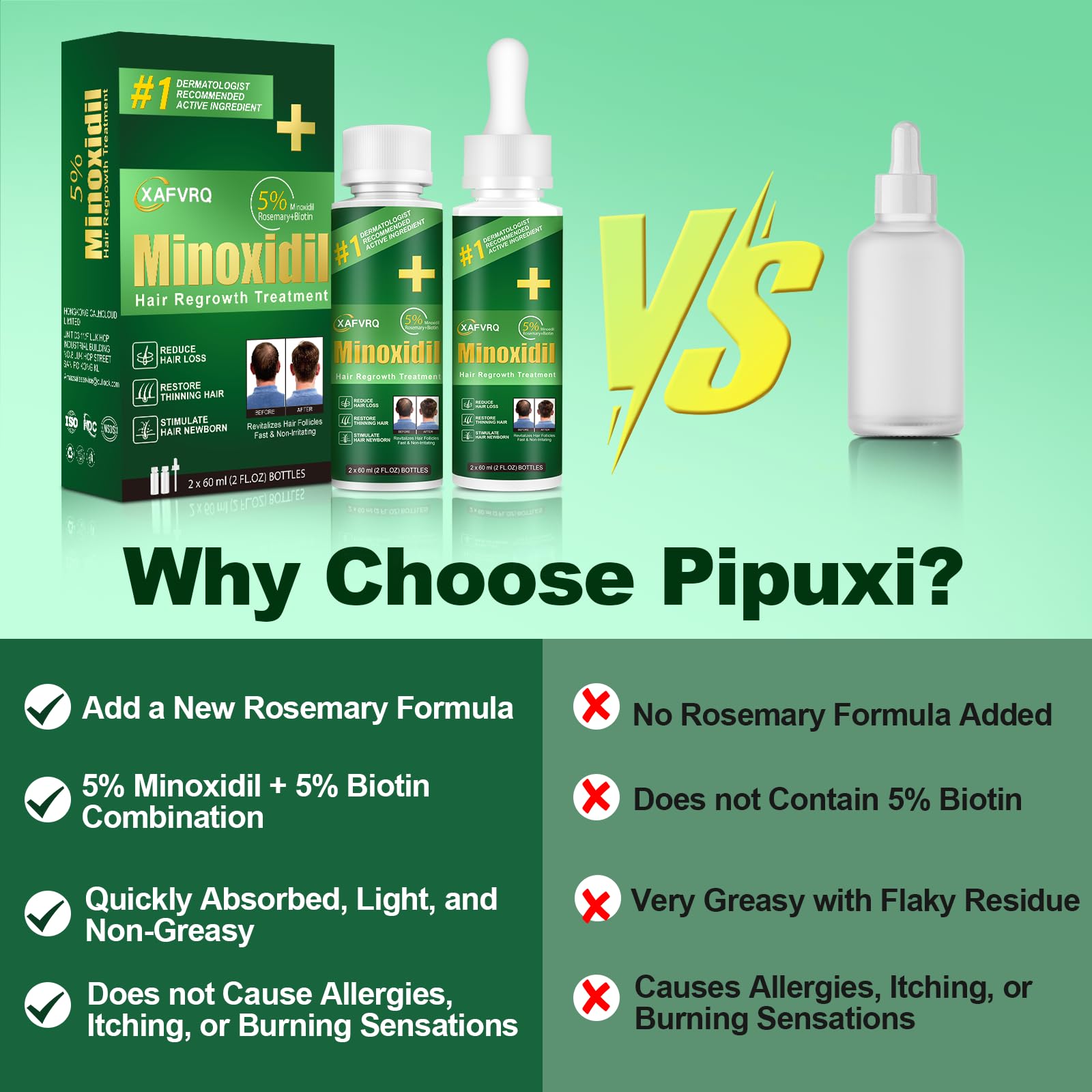 Hair regrowth focus scene with Pipuxi enhanced formula