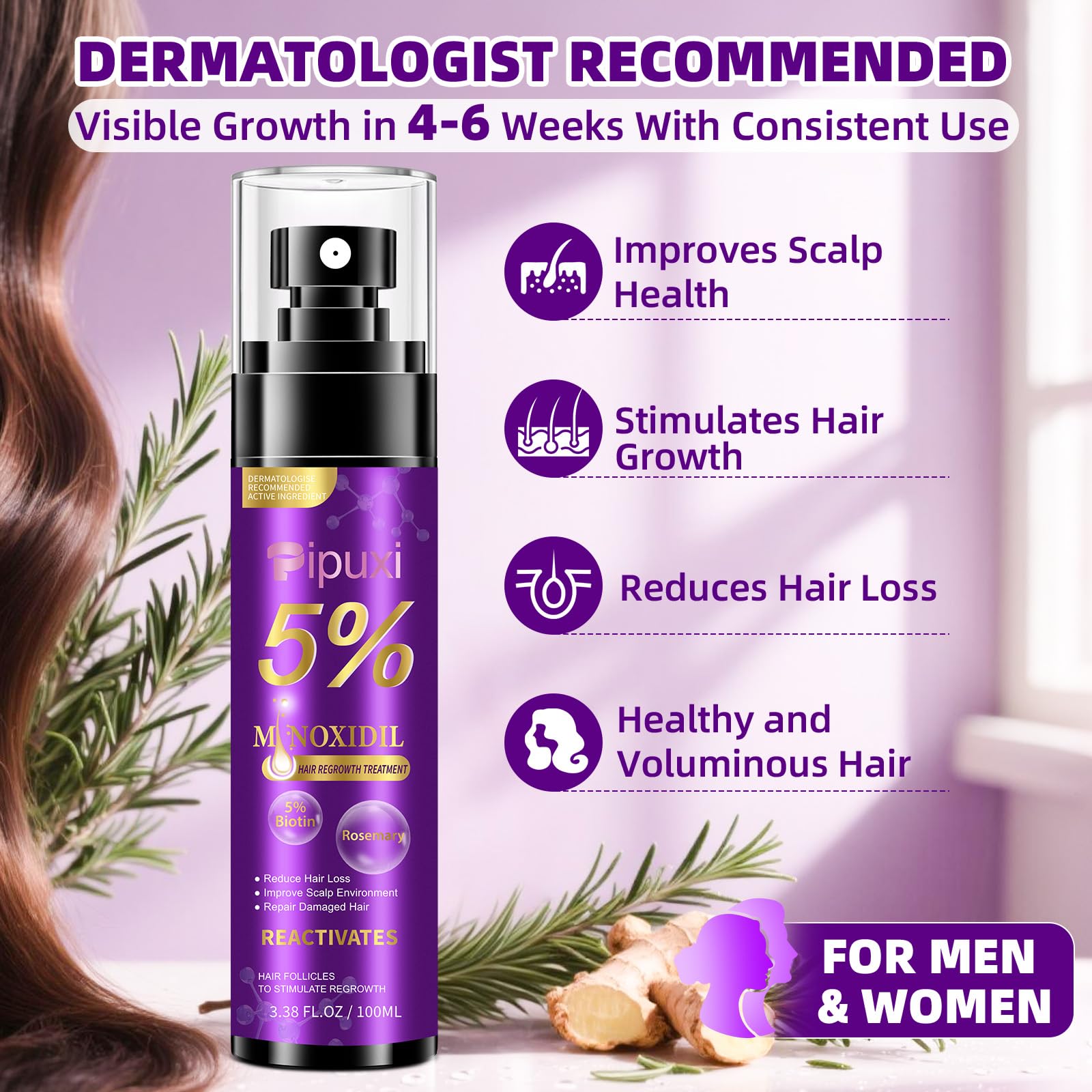 Pipuxi Minoxidil aroma suave a romero durante la aplicación