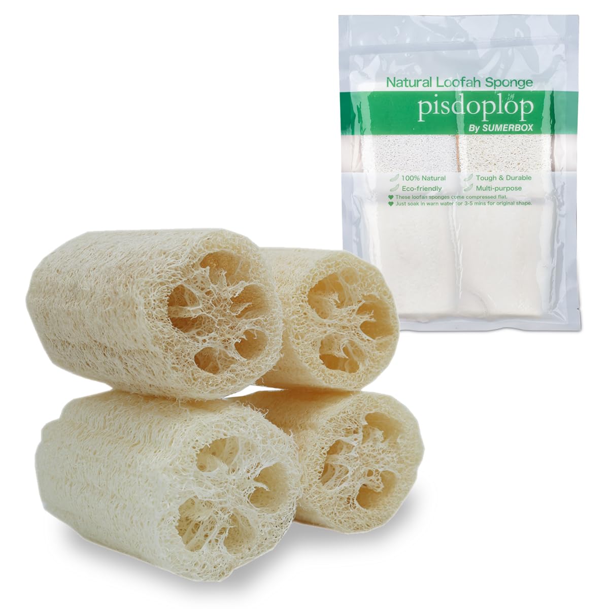 pisdoplop paquete de 4 esponjas lufa natural para limpieza del baño y la cocina