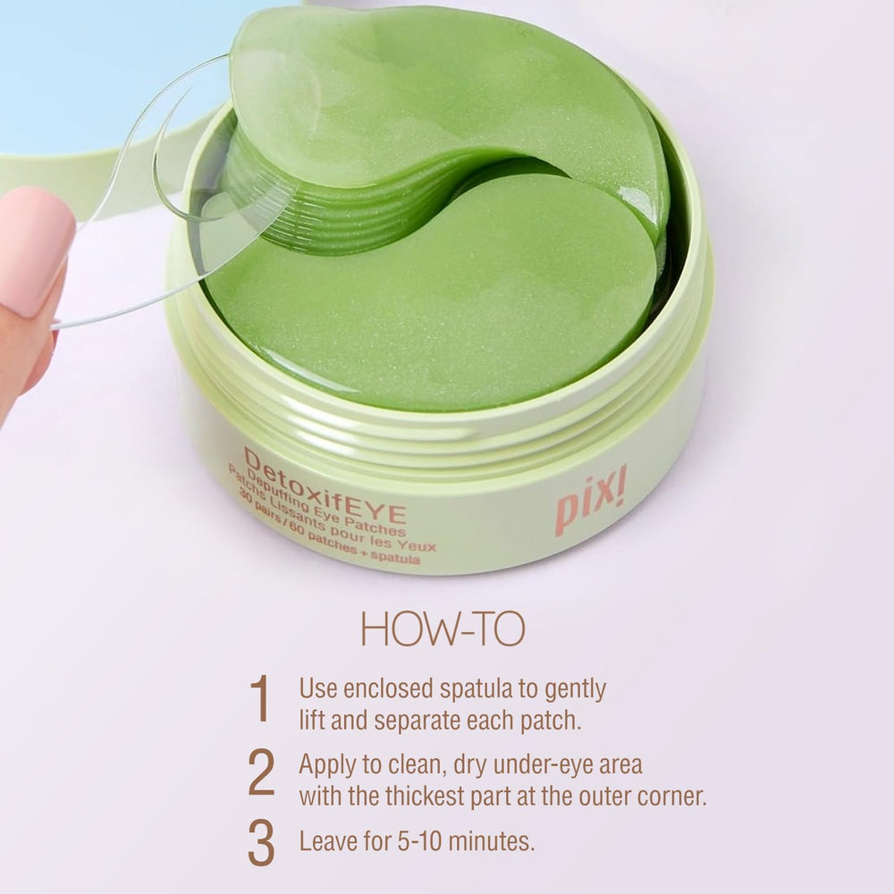 Envase de 60 parches Pixi DetoxifEYE para contorno de ojos.
