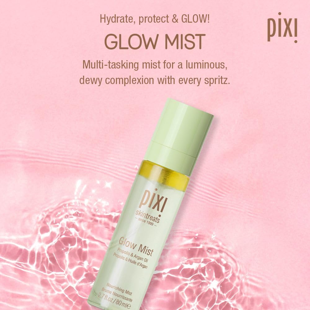 Pixi Glow Mist rostro: aplicación suave para fijar maquillaje y realzar el brillo