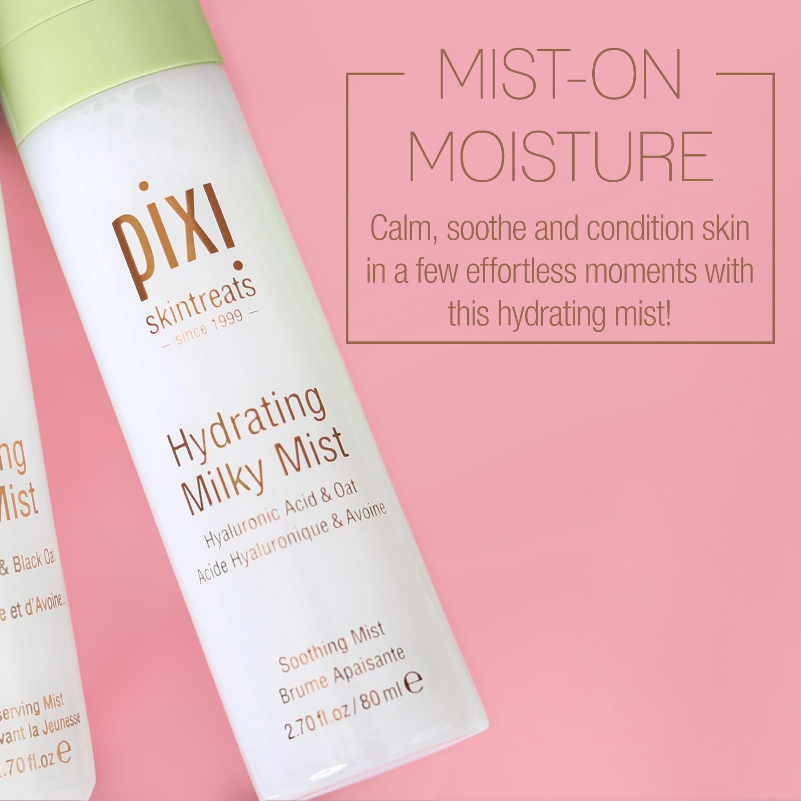 Pixi Milky Mist, aplicación suave en el rostro para hidratación instantánea.