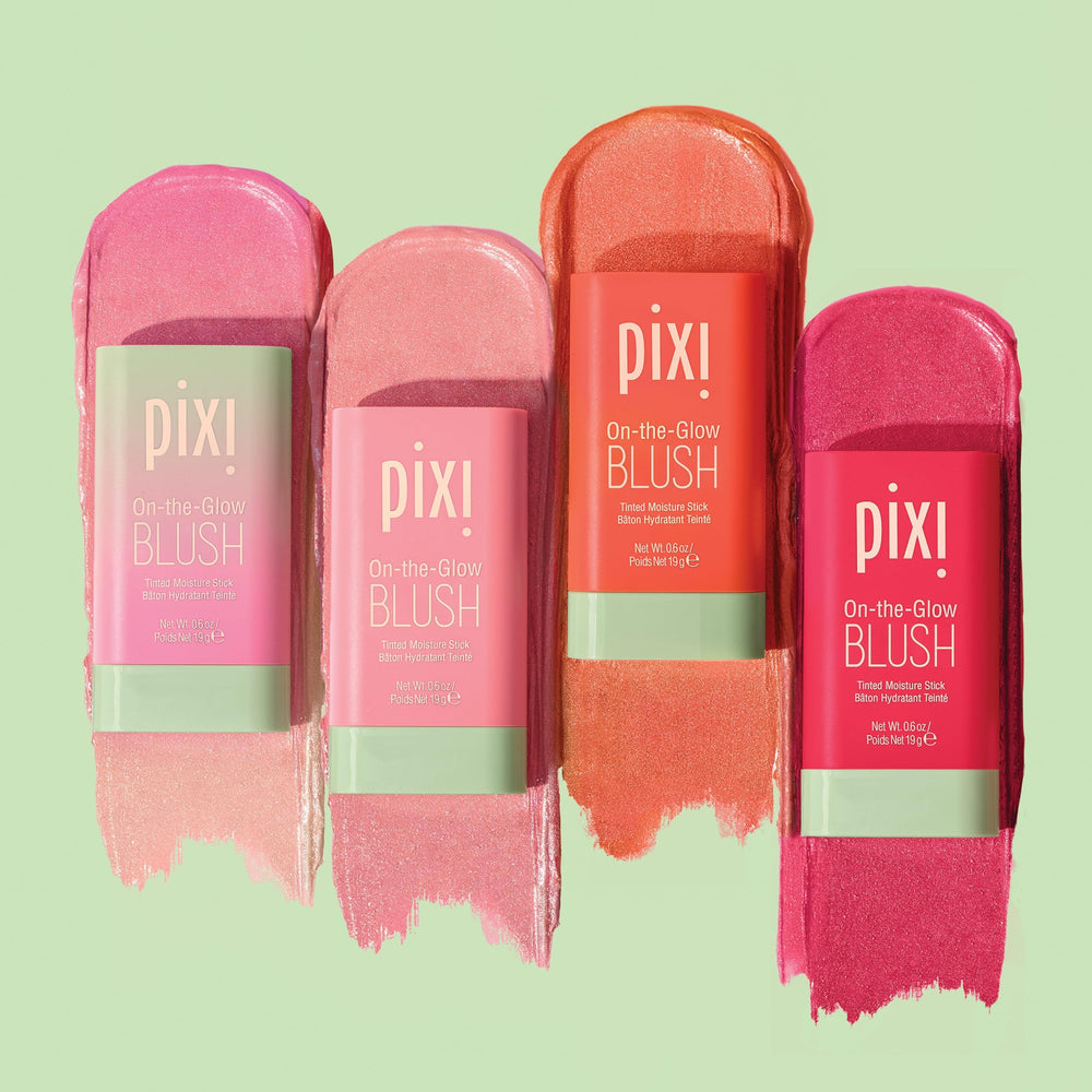 Pixi On-the-Glow Blush Juicy con ginseng y aloe para hidratación.