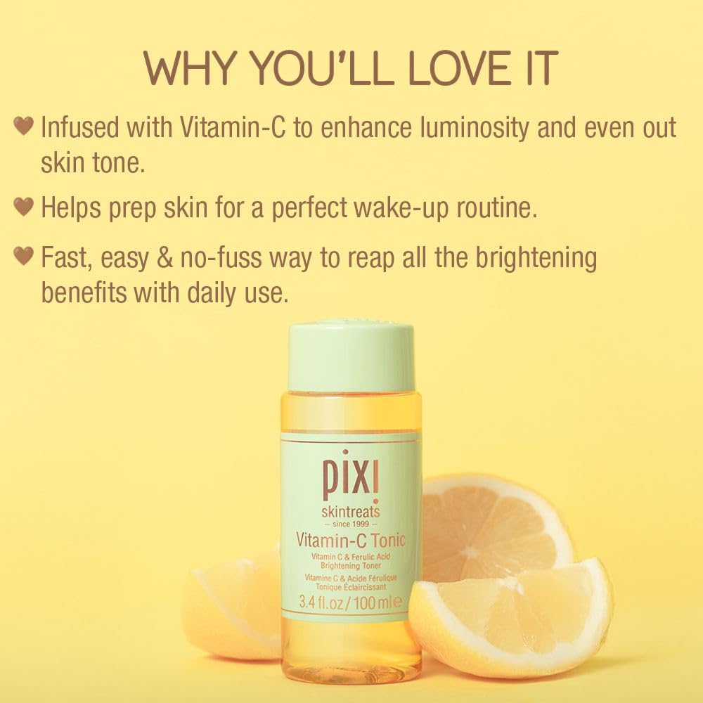 Pixi Tónico de Vitamina C, brillo suave que realza la luminosidad de la piel.