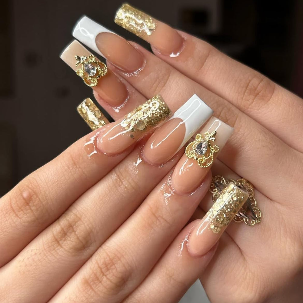 Pizadix adorno 3D detalle-oro, brillo glam para manicuras.