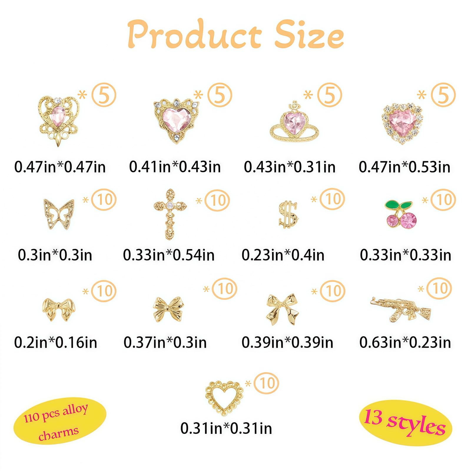 Dijes Pizadix coronas para uñas, glam duradero y chic