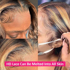 Pizazz Honey Blonde Lace Front Wig, textura body wave para look versátil.