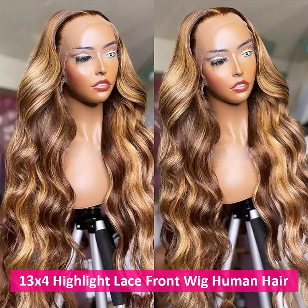 Peluca Pizazz rubia miel con encaje frontal, perfil lateral para peinado.