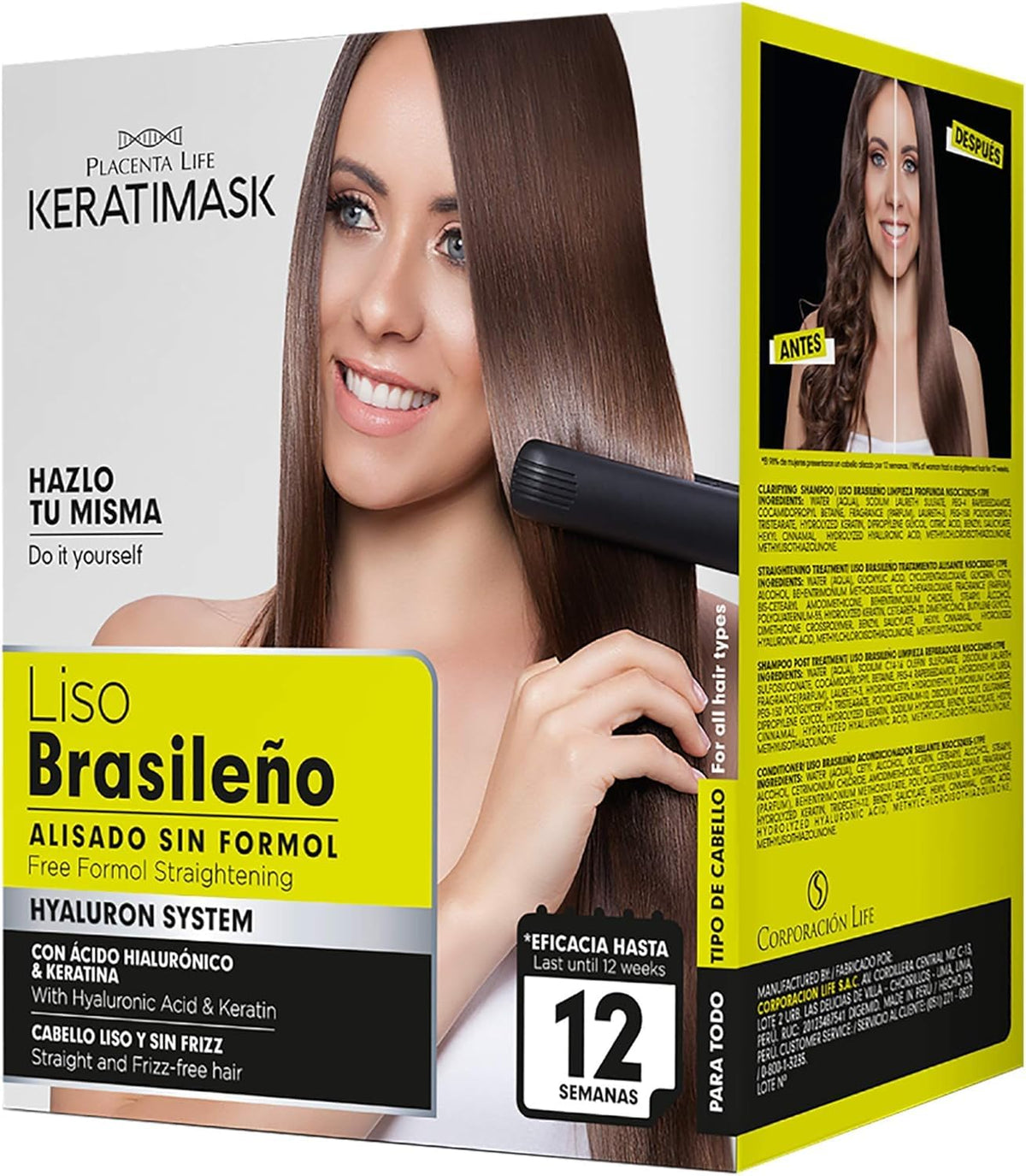 PLACENTA LIFE KERATIMASK alisado brasileño en casa para cabello lacio y suave