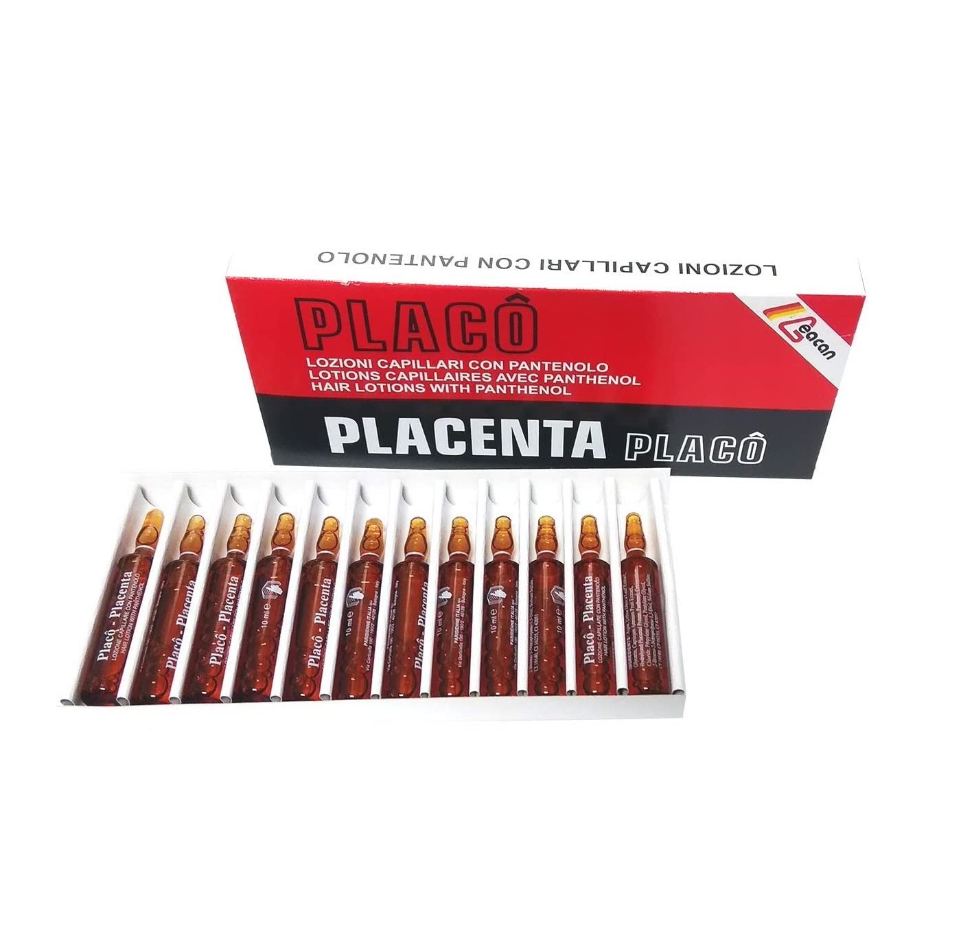 Label featuring provitamin B5, nettle, collagen ingredients on Placenta Placo.
