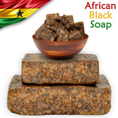 Plant Guru Jabon Negro Africano, textura detallada, exfoliación suave para la piel.