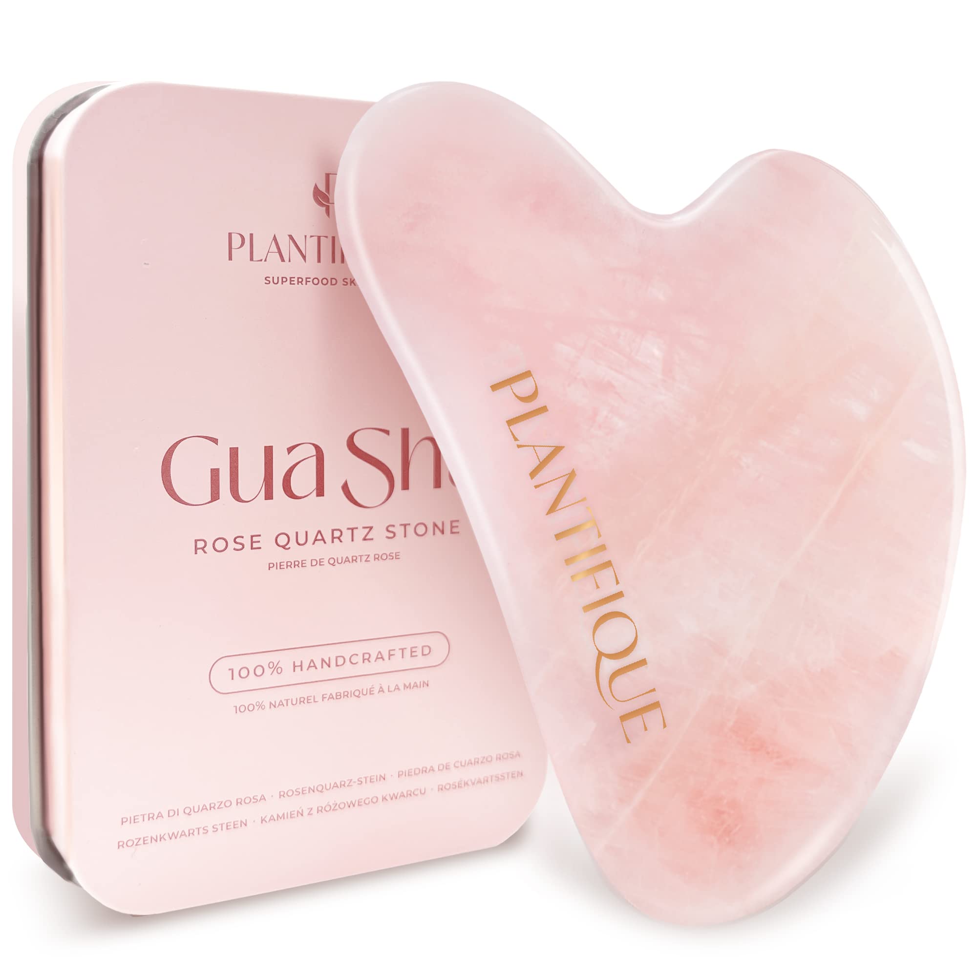 Set regalo rose quartz PLANTIFIQUE para cuidado facial con cuarzo genuino.