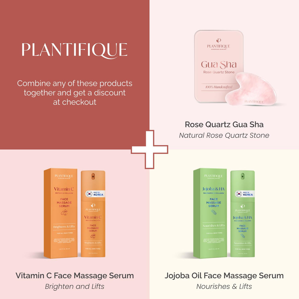 Rose Quartz PLANTIFIQUE, herramienta de masaje facial para aliviar tensión y relajar la piel.