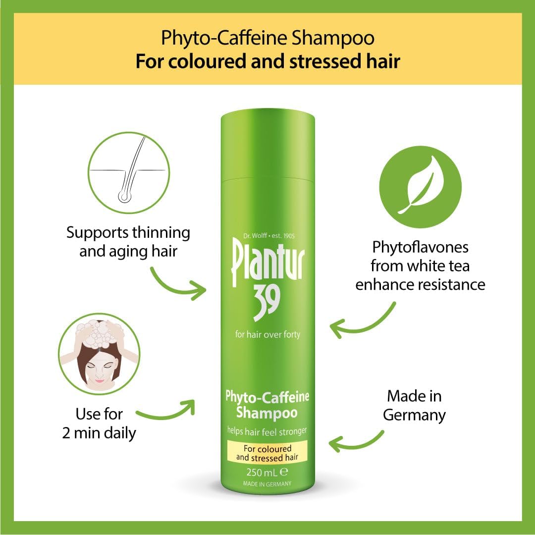 Plantur 39 Phyto-Caffeine Champú, extracto de té blanco para cabello fino.