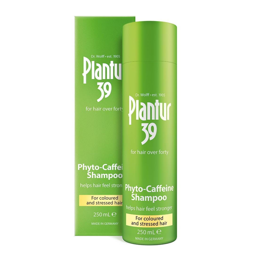 Plantur 39 Phyto-Caffeine Champú frente a la botella, cuidado del color y cuero cabelludo.