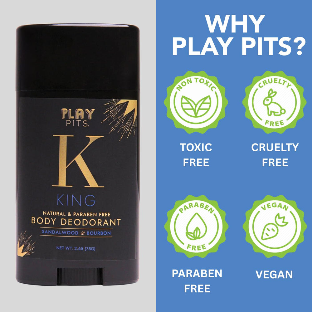 Play Pits Rey desodorante, etiqueta natural y fragancia elegante