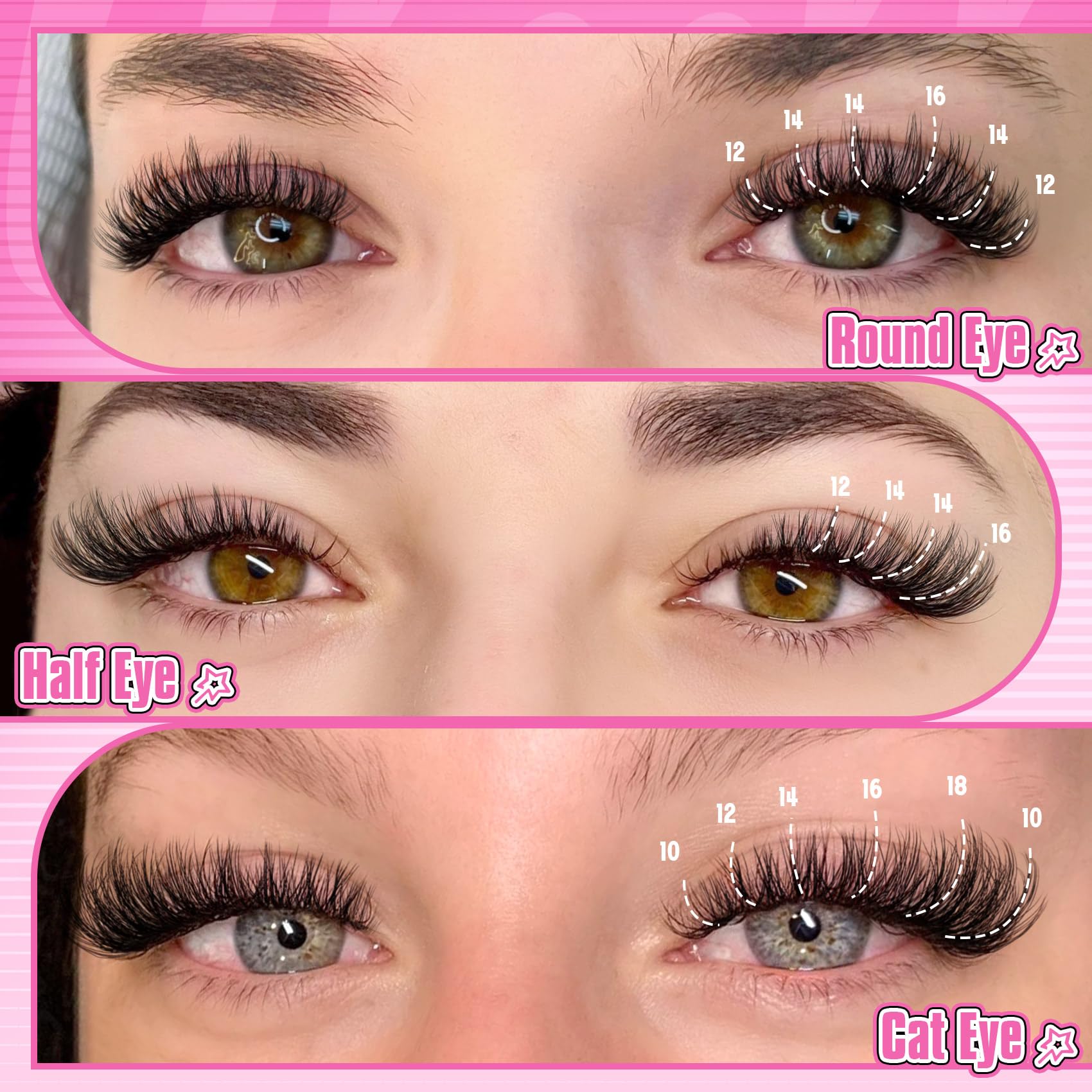 Conjunto Pleell de pestañas en racimo 10-18 mm para look natural con volumen suave.