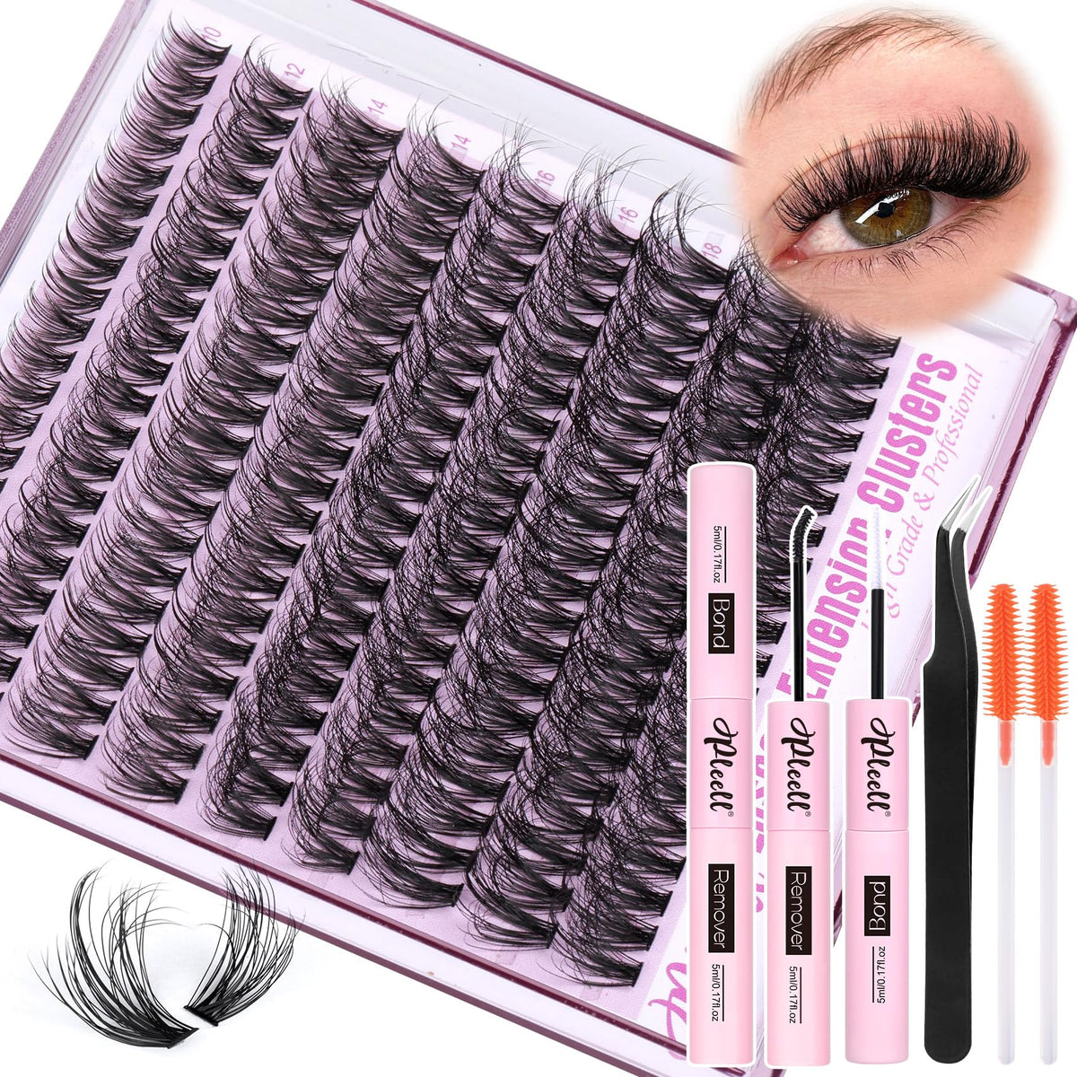 Kit Pleell de extensiones esponjosas para pestañas, fácil aplicación DIY suave.